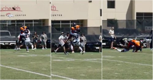 Denver Broncos receiver Courtland Sutton pulls off an insane leaping catch over defender