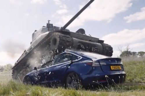 WWII Vet Destroys Tesla With a Tank: 'We've Crushed Fascism Before and We'll Crush it Again'