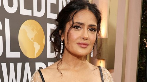 Salma Hayek Walked The Golden Globes Red Carpet In A Sheer Corset Gown