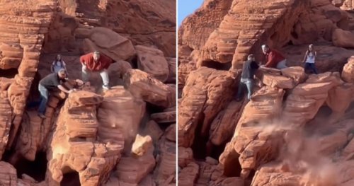 2 men filmed hurling, destroying ancient rock formations at Lake Mead