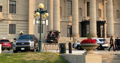Police respond after truck drives up front steps of Manitoba Legislature