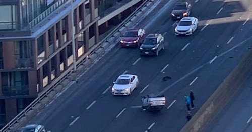 Man taken to hospital after vehicle rolls over on Gardiner Expressway: Toronto police