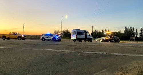 Motorcycle rider airlifted to hospital after collision with camper van east of Edmonton