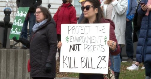 Protesters gather at Kingston city hall to object Bill 23