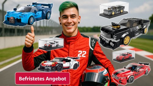Rennwagen von Lego-Konkurrent in Mini-Vitrine kurz billiger