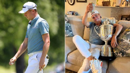Smiling Justin Thomas shares beer with Wanamaker trophy after missed cut
