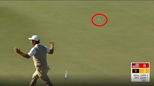 WATCH: Tom Kim drains putt, drops putter and walks off hole as legend grows at Presidents Cup