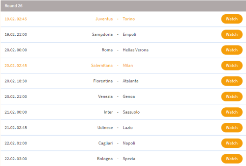 Fixture of the Italian Serie A Round 26