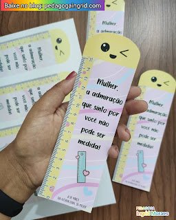MARCADOR DE PÁGINA COM RÉGUA PARA O DIA DA MULHER