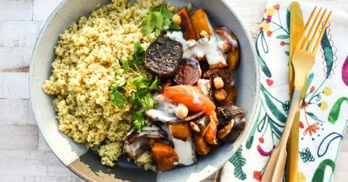 Moroccan Vegetable Tagine Traybake with Chickpeas