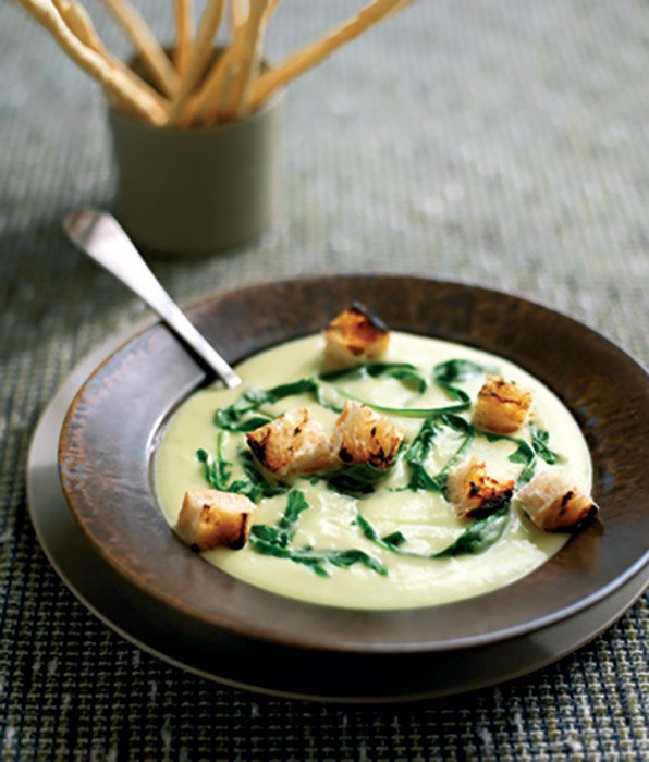 Rocket & Potato Soup with Garlic Croutons