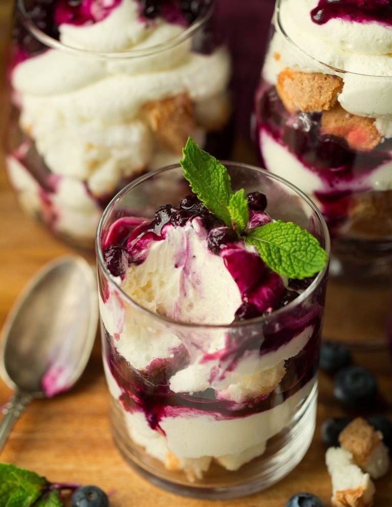 Pound Cake Parfaits with Cheesecake Filling and Blueberry Sauce