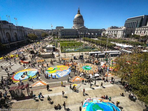 Grandmothers stalled the police as climate protestors created the largest street mural ever
