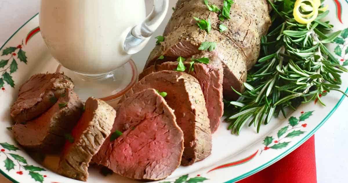 Roasted Whole Beef Tenderloin with Onion Blue Cheese Sauce