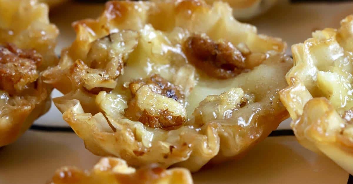 Bourbon Pecan Brie Bites in Phyllo Cups