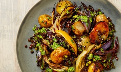 Meera Sodha’s vegan recipe for potato and lentil salad with pistachio chimichurri