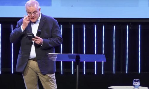 Scott Morrison sheds tears as he gives last prime minister’s speech at his church