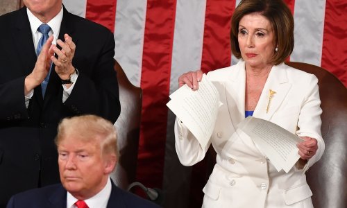 Nancy Pelosi rips up copy of Trump's State of the Union speech following divisive address – as it happened