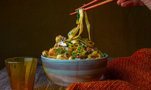 Savoy cabbage, roasted cauliflower and cashew chilli noodles – mì xào chay recipe by Uyen Luu