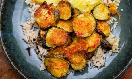 Nigel Slater’s recipes for baked courgettes with lemongrass, plus mushrooms, courgettes and toasted crumbs