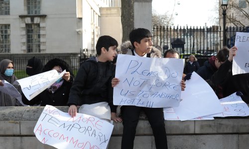 Afghan refugees protest against plans to move them from London to Yorkshire