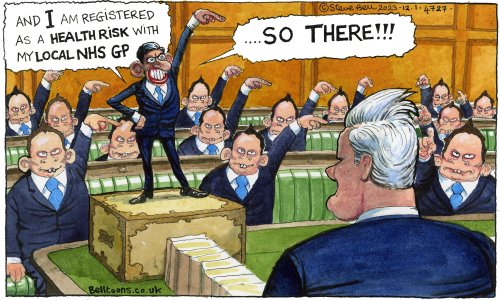 Steve Bell on Rishi Sunak registering with an NHS GP — cartoon | Flipboard