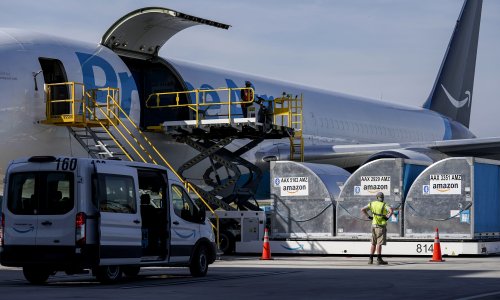 ‘We can’t trust them’: workers decry alleged union busting at Amazon air hub