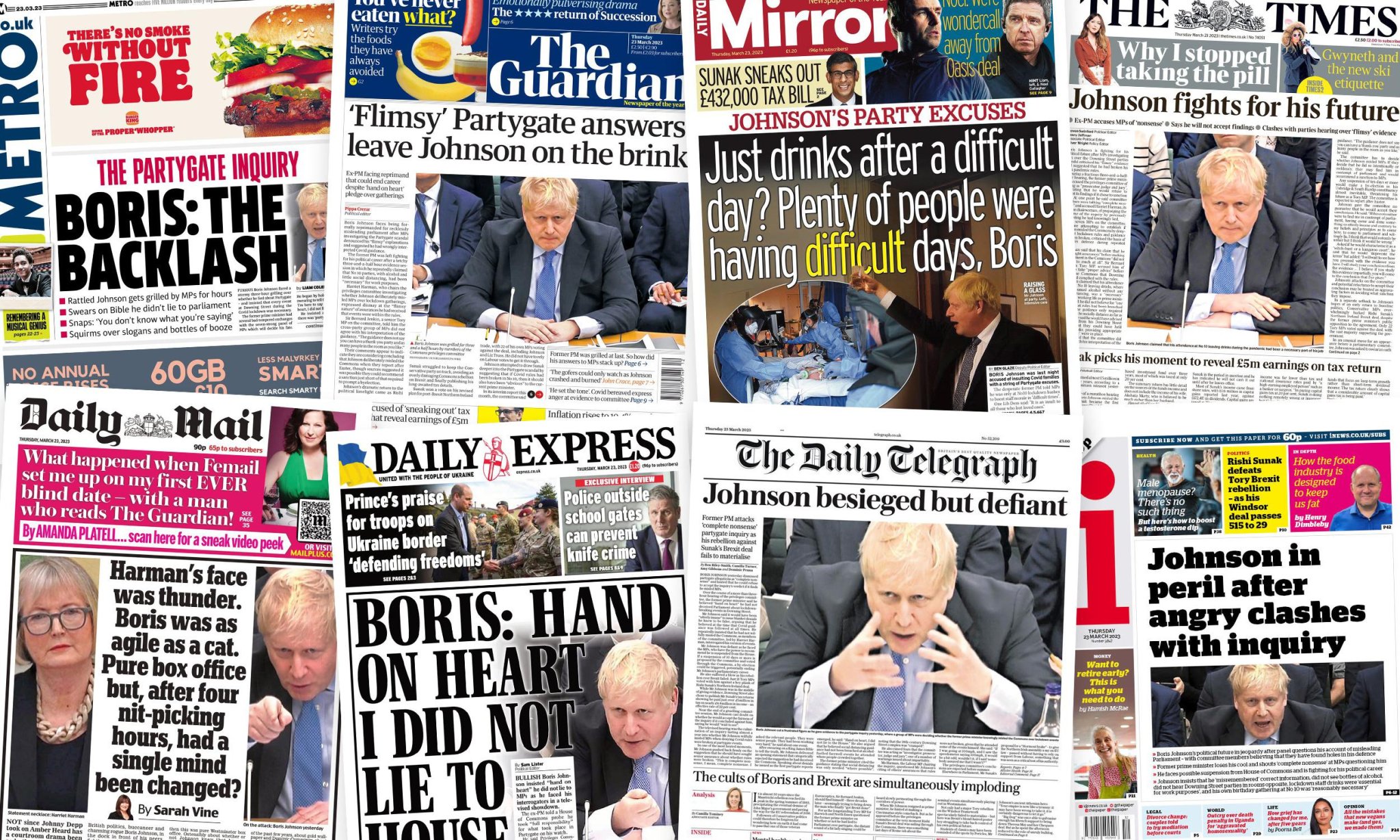 ‘Johnson in peril’: what the papers say after former PM questioned over Partygate