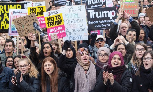 Tens of thousands join marches across UK against Trump's travel ban