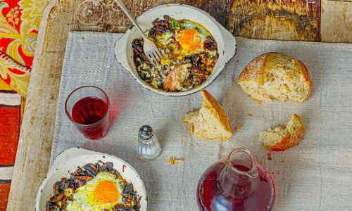 Baked mushrooms and eggs recipe by Rosie Sykes