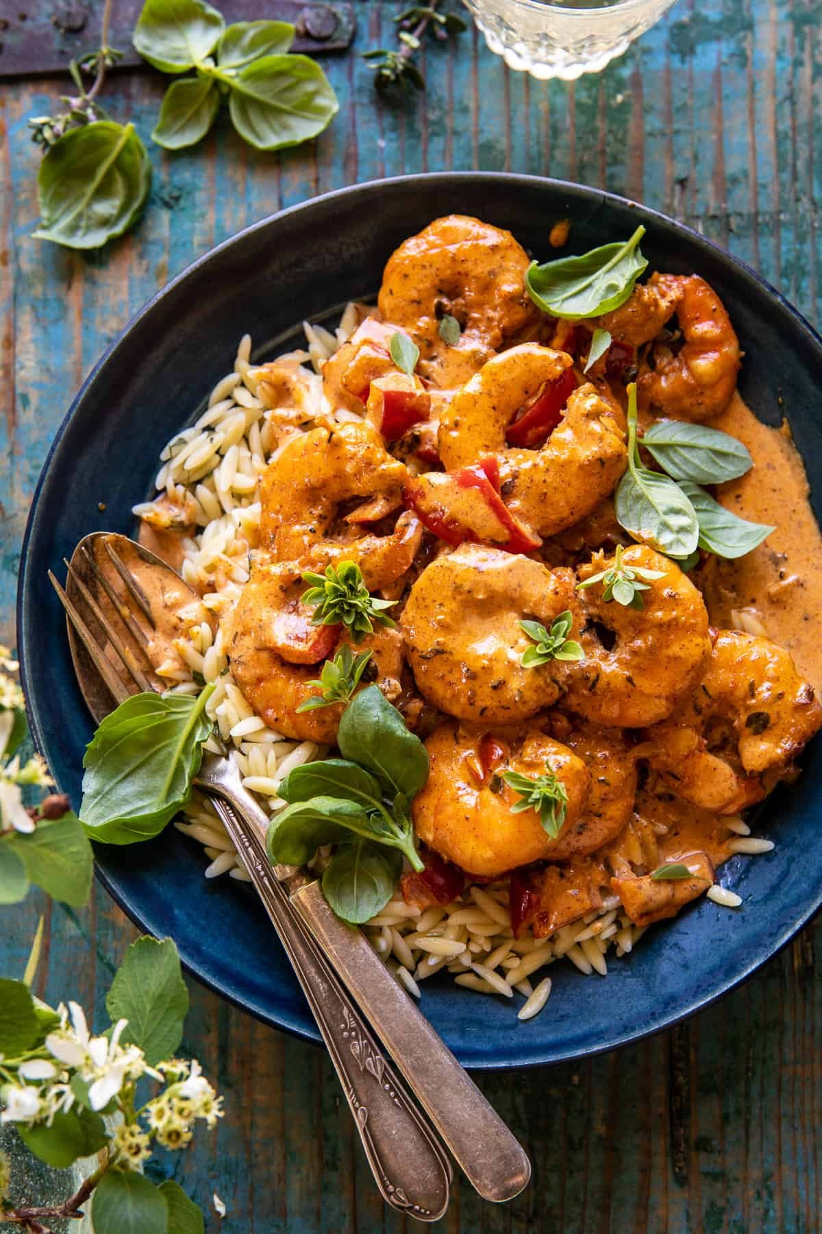 Spicy Southern Style Shrimp with Lemon Basil Orzo.