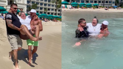 Kindhearted Strangers Carry Woman in Wheelchair Across Beach to Help Her Fulfill Dream of Experiencing the Ocean