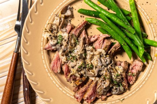 A creamy mushroom sauce makes this skirt steak recipe worth slowing down to savor