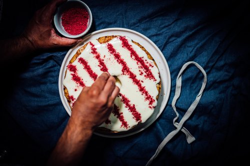 Brown Kitchen: Spiced Cranberry Cake With Raspberry Cream Cheese Frosting