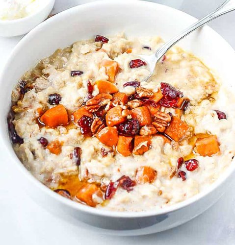 Sweet Potato Oatmeal with Pecans and Cranberries