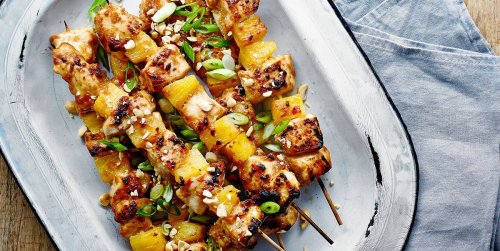 Chicken and Pineapple Satay Skewers with Rainbow Salad