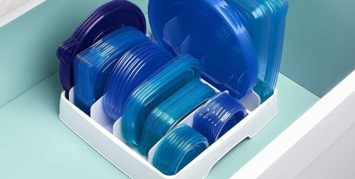 This Food Container Lid Organizer Will Save Your Kitchen Cabinets
