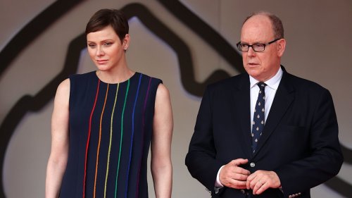 Princess Charlene sparks reaction with stunning rainbow detail dress as she accompanies Prince Albert to Grand Prix