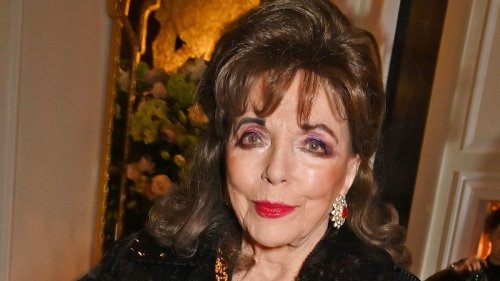 Joan Collins, 90, shows off impressive figure in lacy dress as she ...