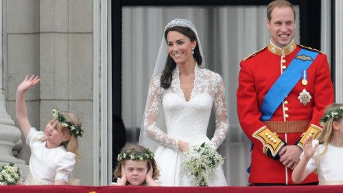 Princess Kate's bridesmaid Lady Louise Windsor, 7, is a mini Barbie in rarely-seen wedding photo