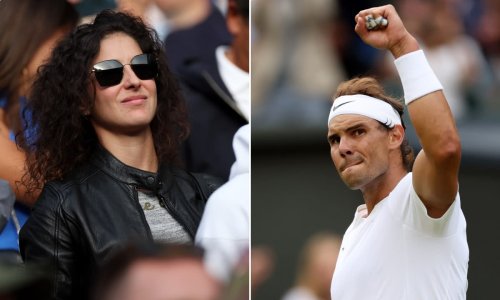 Rafael Nadal's wife Mery Perello debuts baby bump at Wimbledon as she cheers husband to victory