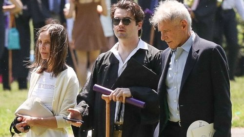 Harrison Ford and Calista Flockhart beam with pride during rarely-seen son Liam’s graduation