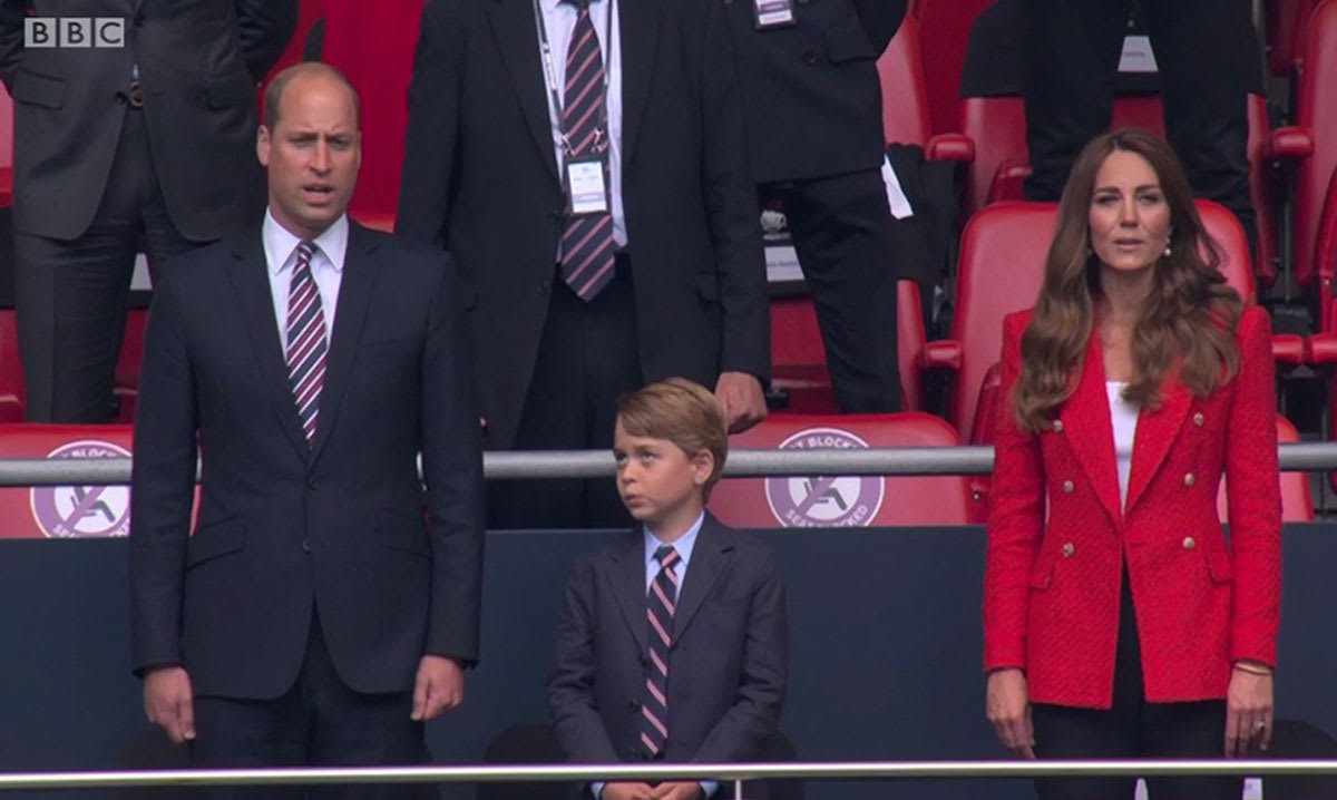 Kate Middleton, Prince George and Prince William cheer on England team at Wembley