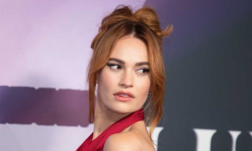 Lily James has a Pamela Anderson moment in a backless gown