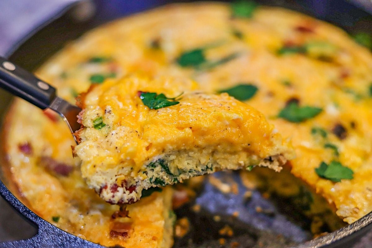 Keto Frittata with Bacon, Sausage, and Cheddar