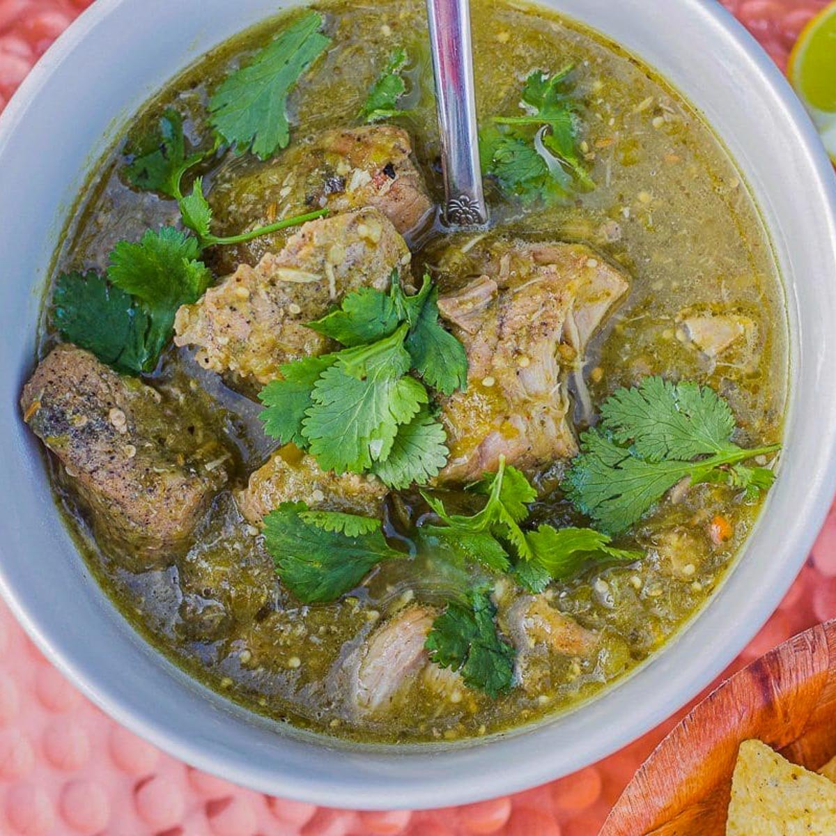 Chili Verde Recipe Mexican Pork Stew with Tomatillos and Peppers.