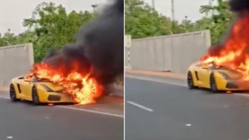 Lamborghini sports car worth ₹1 crore burnt to ashes in Hyderabad. Here's why