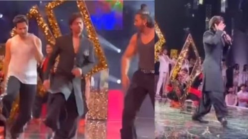 Shah Rukh Khan dances to Jhoome Jo Pathaan, Naatu Naatu with Varun Dhawan and Ranveer Singh at NMACC. Watch