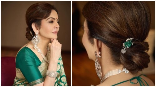 Nita Ambani decked her Banarasi saree with massive diamond bracelet, hair brooches that will blind you! Pics