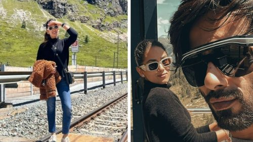 Shahid Kapoor, Mira Rajput get goofy on a rail track as they go sightseeing in Switzerland. See pics